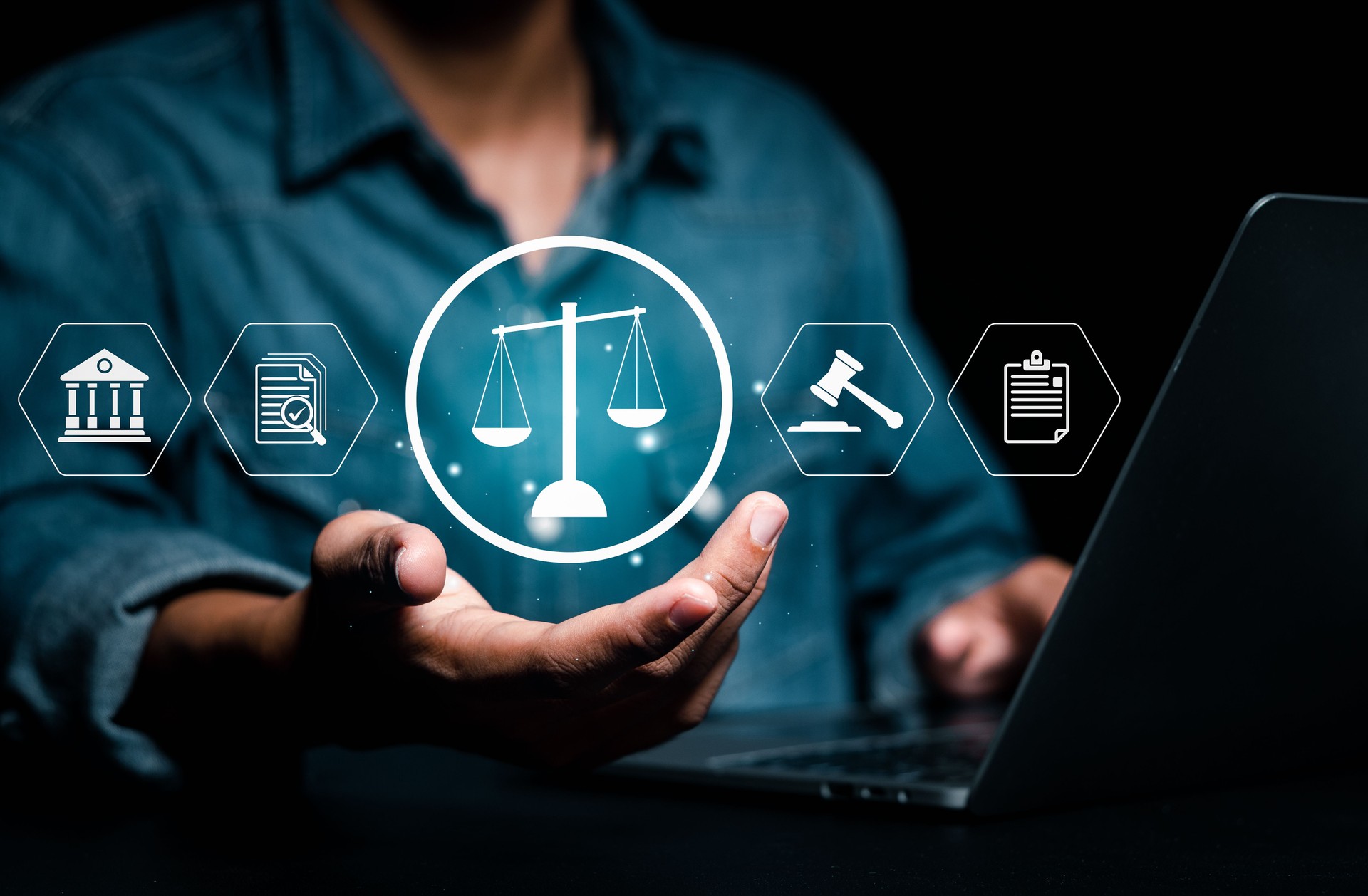 Justice and legal concept, businessman with law icon, paperwork expert consulting, business law, labor law.