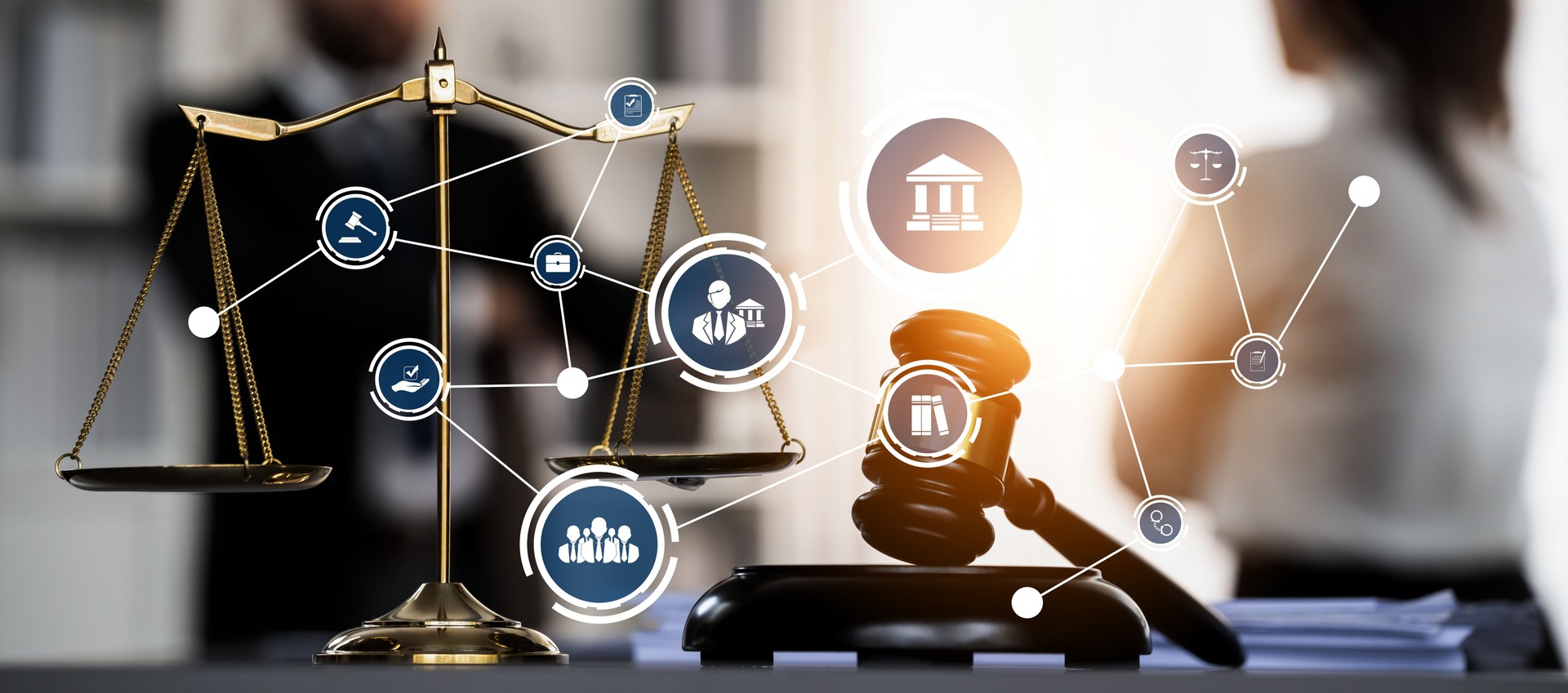 Smart law, legal advice icons and astute lawyer working tools in lawyers office