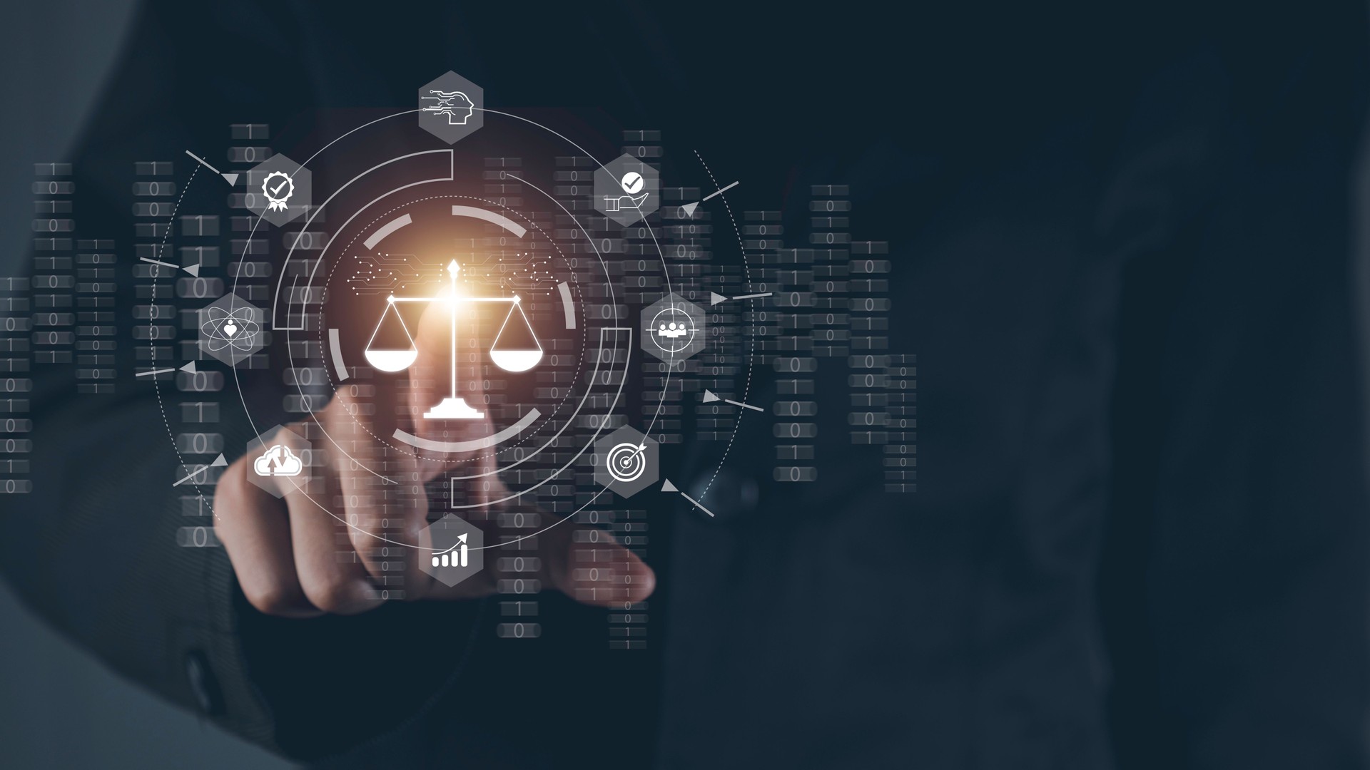 AI Law or AI ethics business concept. Artificial intelligence developing codes. Compliance, Business policy target in digital transformation and responsibility for guarding against unintended bias.