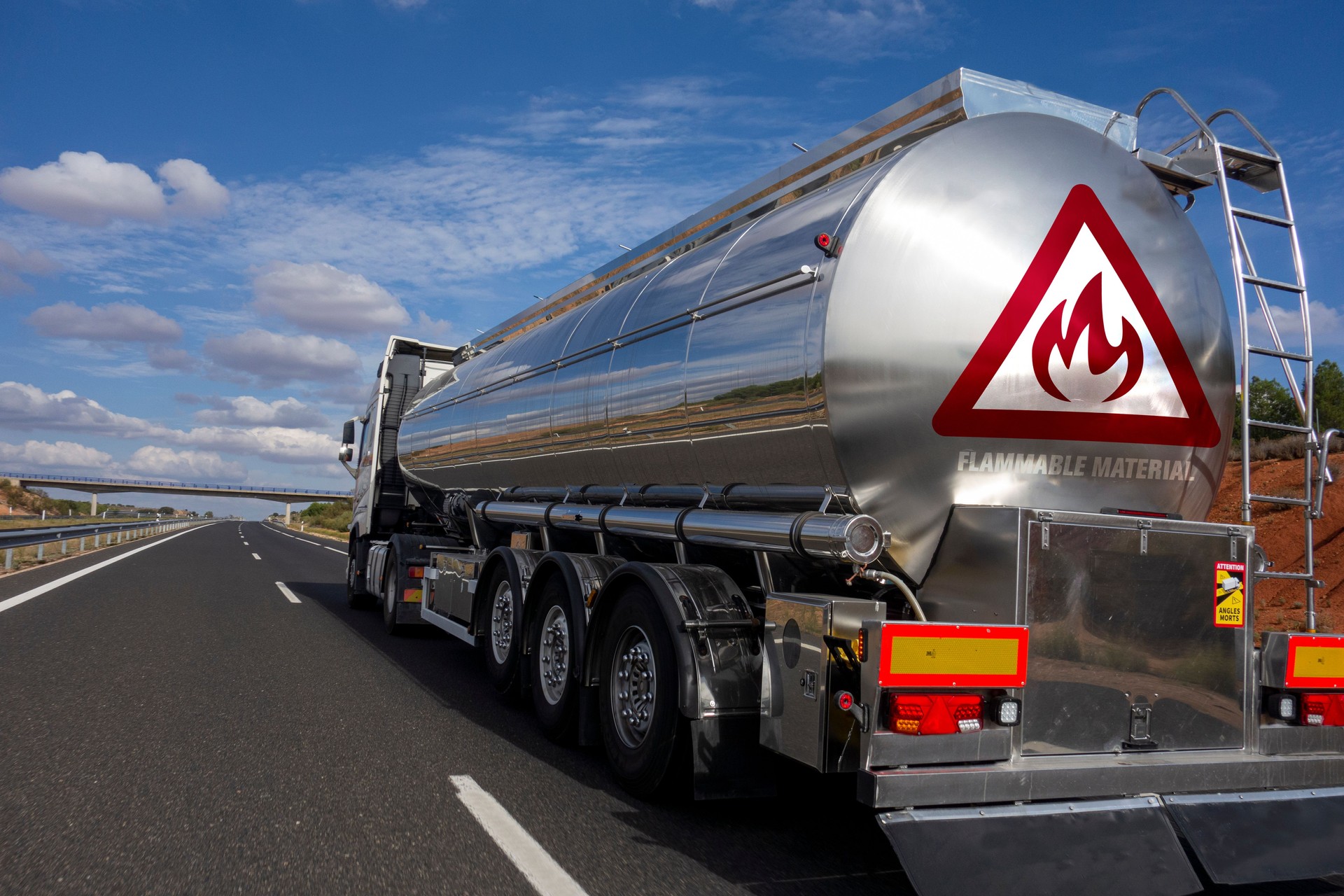 Tanker truck for transporting hazardous materials by road.